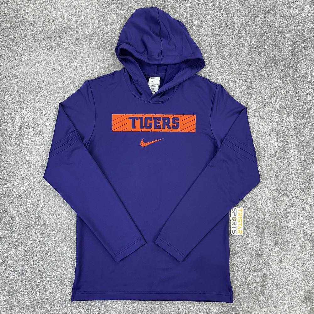 Clemson Tigers Shirt Mens Small Purple Orange Hoodie NCAA Football Dri Fit Nike